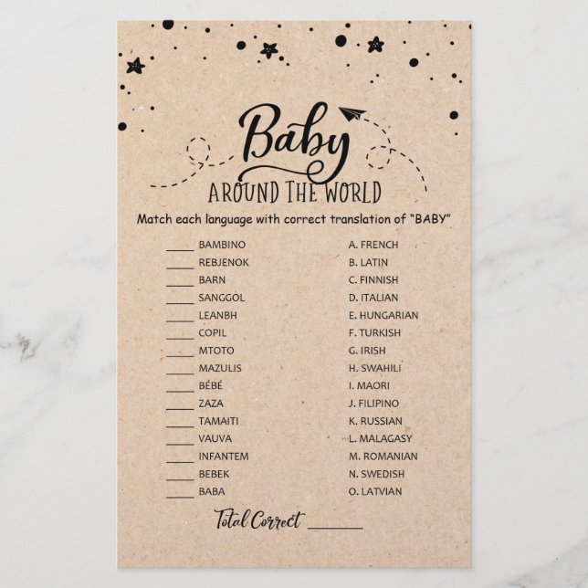 Baby Around the World with Answers Baby Shower (Front)
