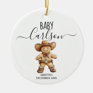 Baby Arriving Gingerbread Cowboy Keepsake Ceramic Ornament