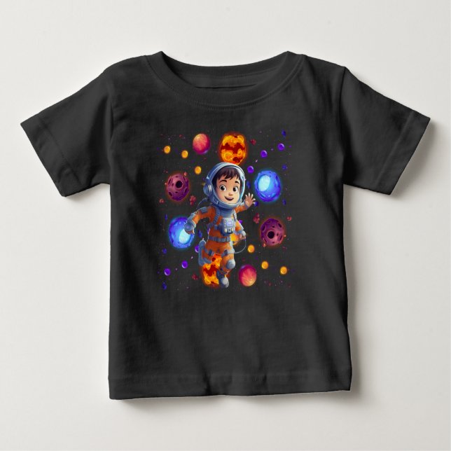 Baby Astronaut Exploring Colourful Planet Galaxy Baby T-Shirt (Front)