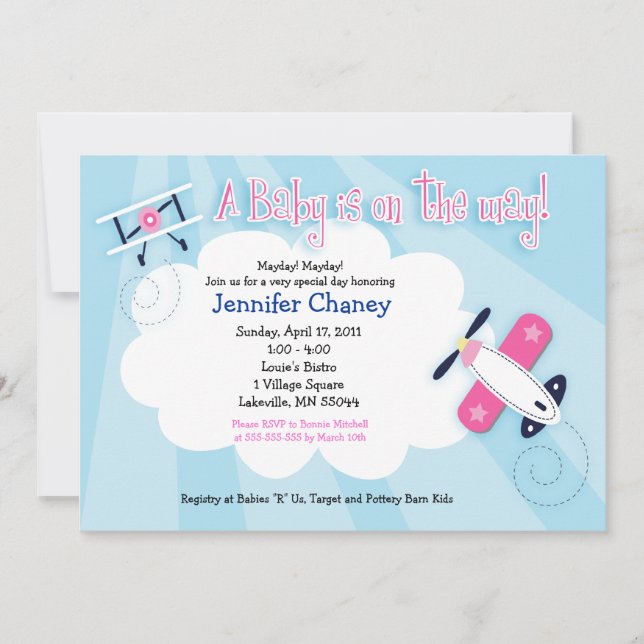 BABY AVIATOR Aeroplane 5x7 Baby Shower Invitation (Front)