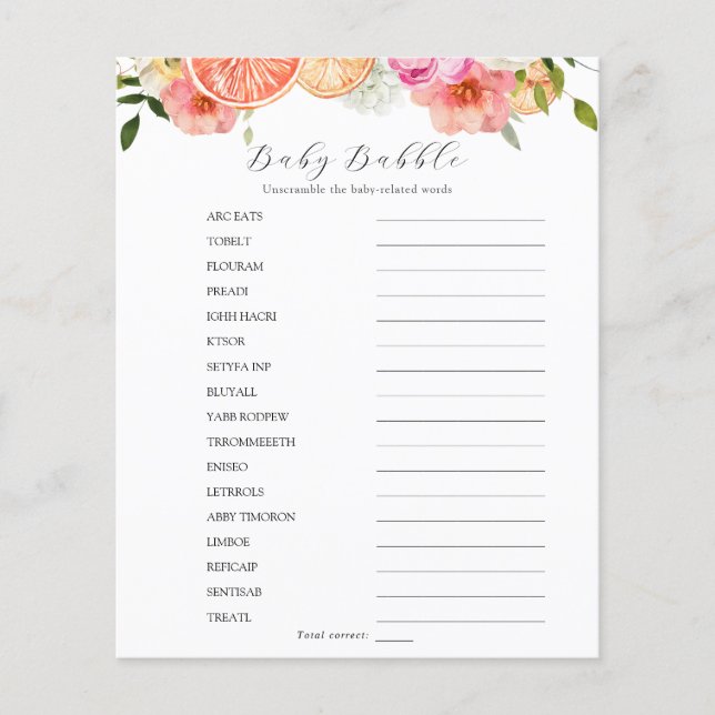 Baby Babble Word Scramble (Front)