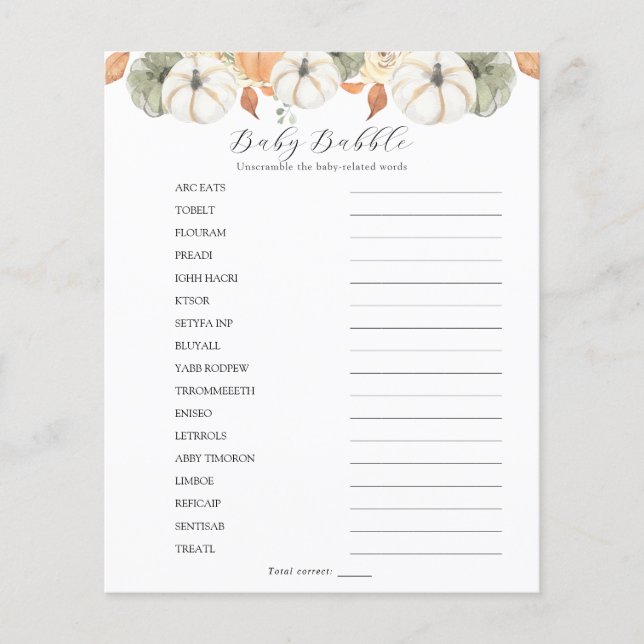 Baby Babble Word Scramble (Front)