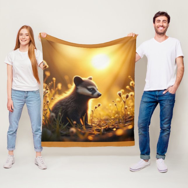 baby badger at sunset fleece blanket (In Situ)