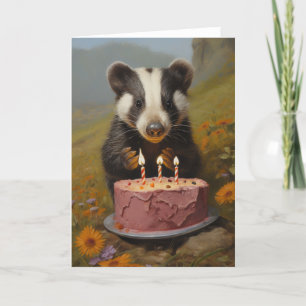 Baby Badger with a Birthday Cake Card
