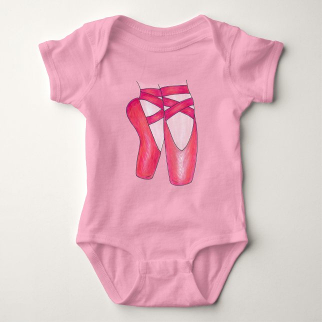 Baby Ballerina Pink Ballet Dance Pointe Shoes Gift Baby Bodysuit (Front)