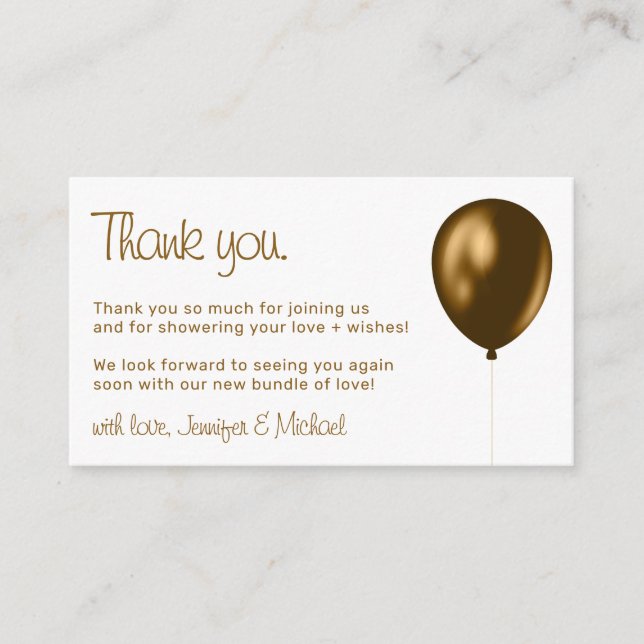 Baby Balloon Bronze Metallic Thank You Enclosure Card (Front)