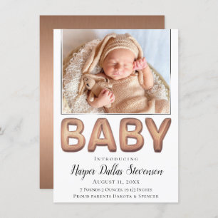 Baby Balloon   Elegant Rose Gold Baby Photo Announcement