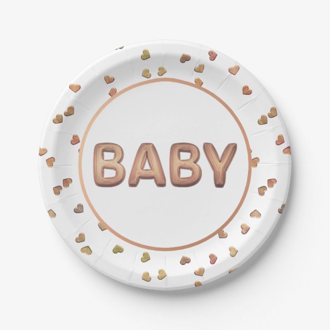 Baby Balloon | Elegant Rose Gold Baby Shower Paper Plate (Front)