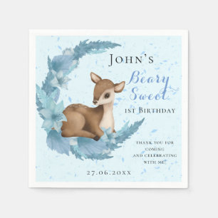Baby Bambi & Flowers moon Dust blue Birthday Napkin
