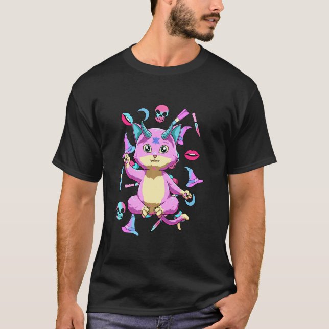 Baby Baphomet Cat Pastel Goth And Nu Goth T-Shirt (Front)