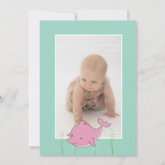 Baby Baptism Christening Pink Dolphin Photo Invite