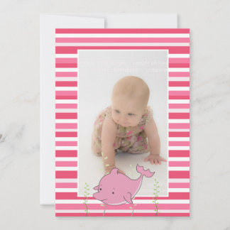 Baby Baptism Christening Pink Dolphin Photo Invite