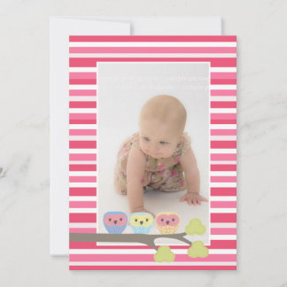 Baby Baptism Christening Pink Owls Photo Invite