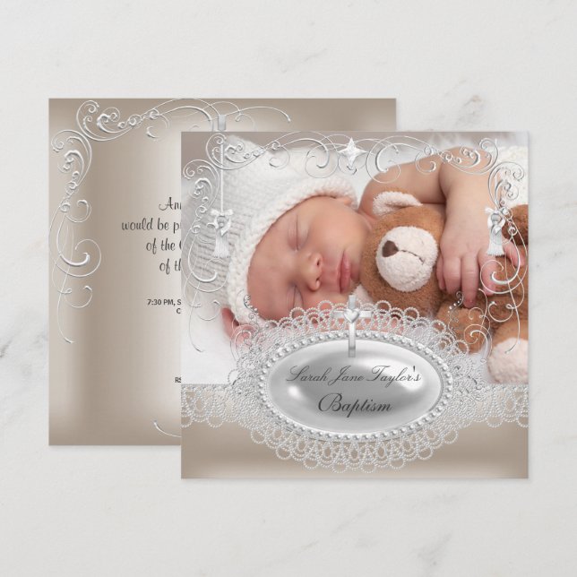 Baby Baptism Girl Boy Christening Pearl Invitation (Front/Back)
