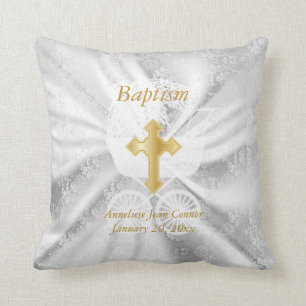 Baby Baptism on White Satin Cushion