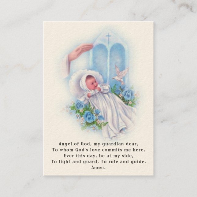 Baby Baptismal Remembrance  Angel Prayer Business Card (Front)