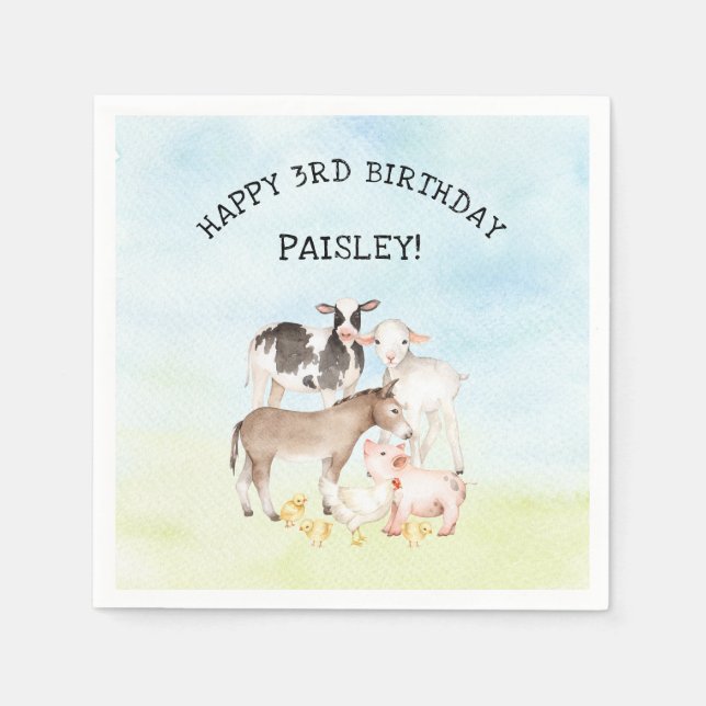 Baby barnyard animals birthday party decor napkin (Front)