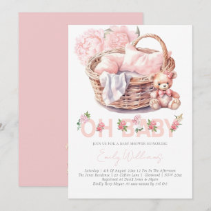 Baby Basket Floral Elegant Baby Shower Invitation