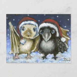Baby bat and raven holiday postcard
