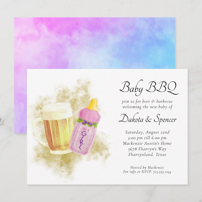 Baby BBQ and Beer | Summer Outdoor Shower Theme Invitation (Front/Back)