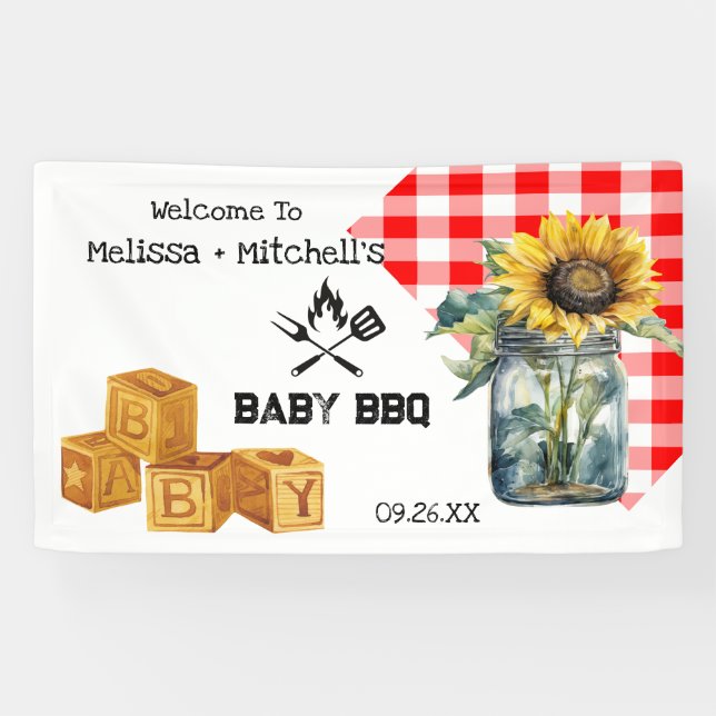 Baby BBQ Couples baby shower welcome sign banner (Horizontal)