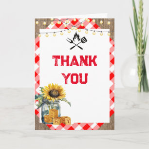 Baby BBQ red plaid gingham baby shower photo  Thank You Card