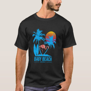 Baby Beach Aruba. Flamingo and palm trees tropical T-Shirt