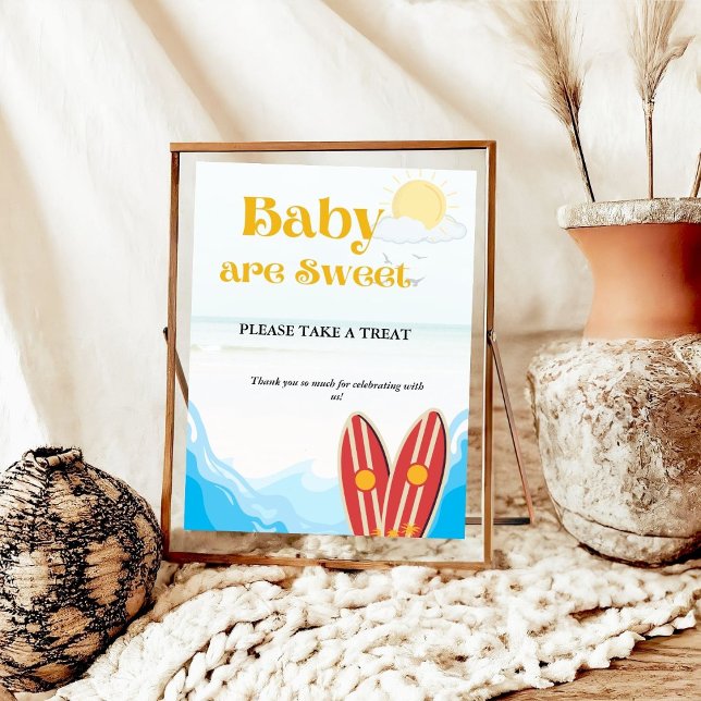 Baby beach surfing board baby shower Favour sign (Creator Uploaded)