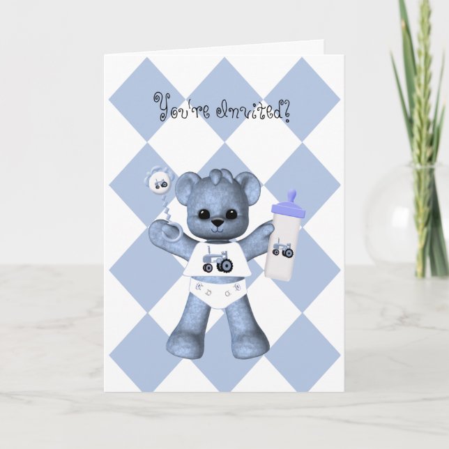 Baby Bear and Blue Tractor Shower Invitation (Front)
