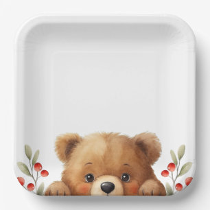 Baby Bear And Rowan Berries Baby Shower Paper Plate