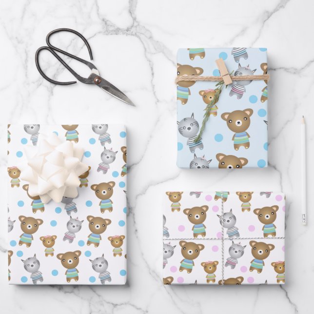Baby Bear And Zebra Wrapping Paper Sheet (Front)