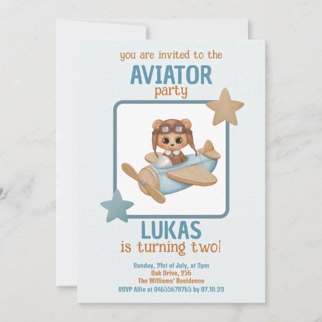 Baby Bear Aviator Party Boy Birthday Invitation (Front)