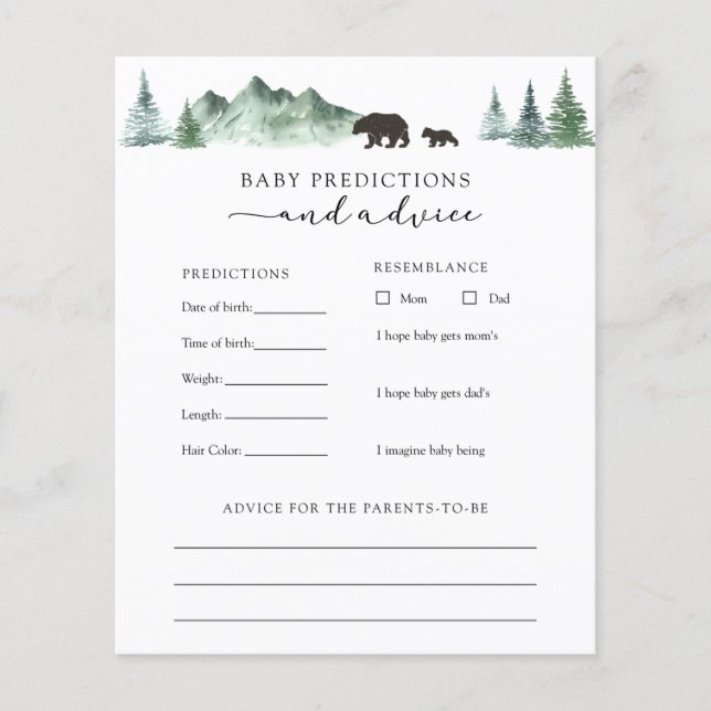 Baby Bear Baby Advice and Predictions Card (Front)