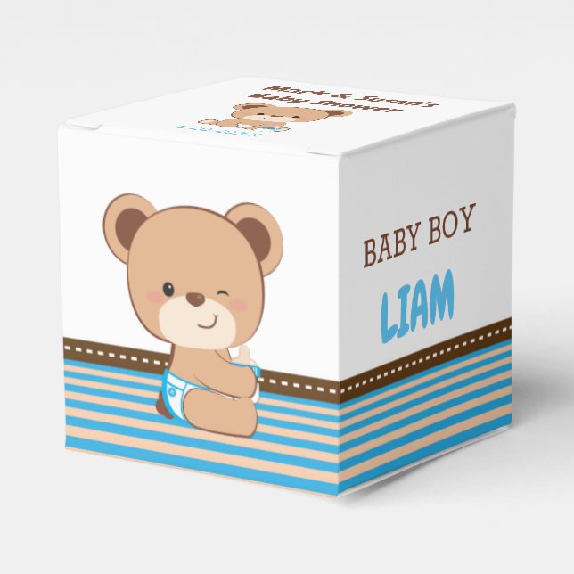 Baby Bear Baby Shower Favour Box 2" x 2" - Boy (Front Side)
