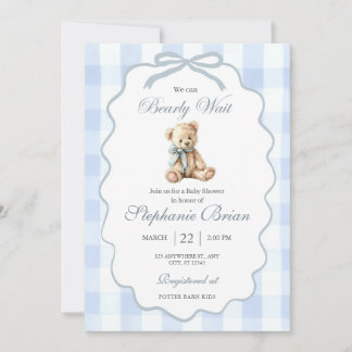 Baby Bear Baby Shower Invitation Editable Pale Blu