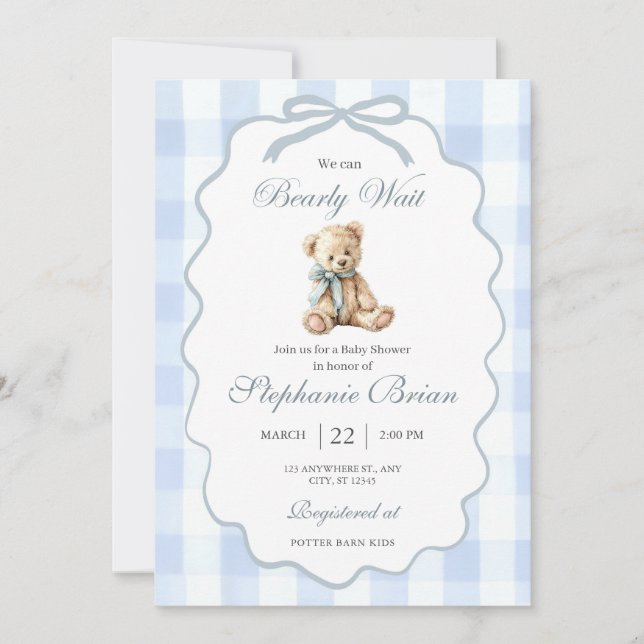 Baby Bear Baby Shower Invitation Editable Pale Blu (Front)