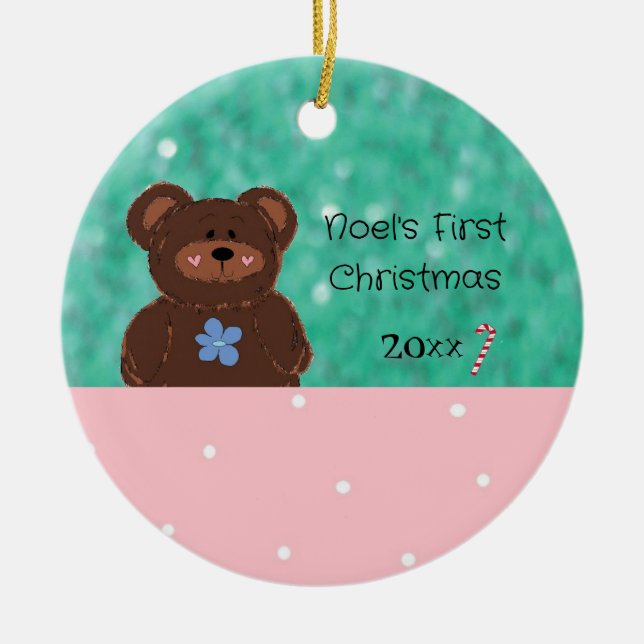 Baby Bear Baby's First Christmas Ceramic Ornament (Front)
