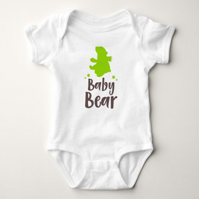 Baby Bear, Bear Cub, Cute Bear, Stars - Green Baby Bodysuit (Front)