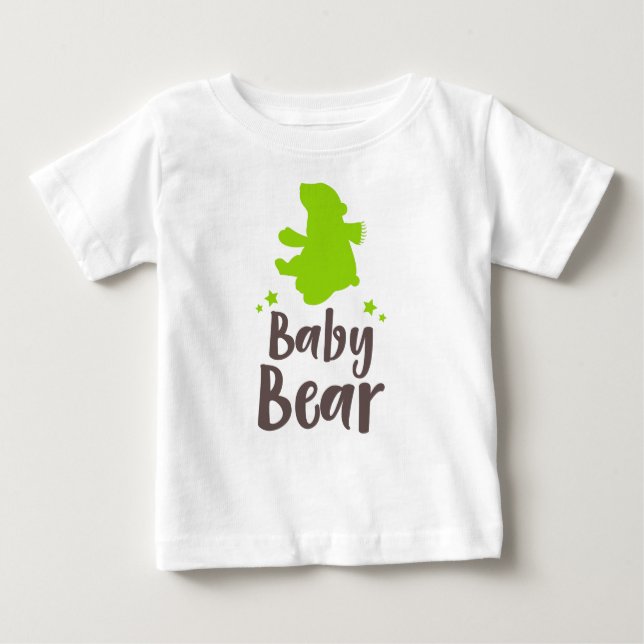 Baby Bear, Bear Cub, Cute Bear, Stars - Green Baby T-Shirt (Front)