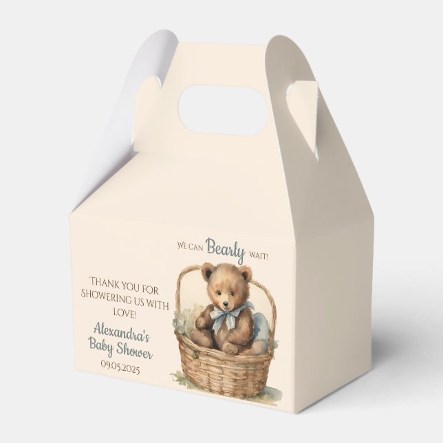 Baby Bear Bearly Wait Boys Baby Shower Favour Box (Front Side)