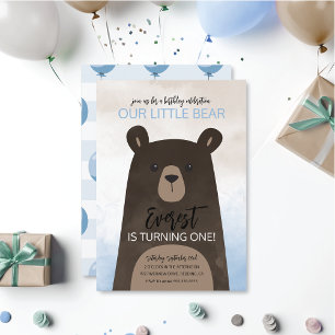 Baby Bear Birthday Invitation w/ Blue Balloons