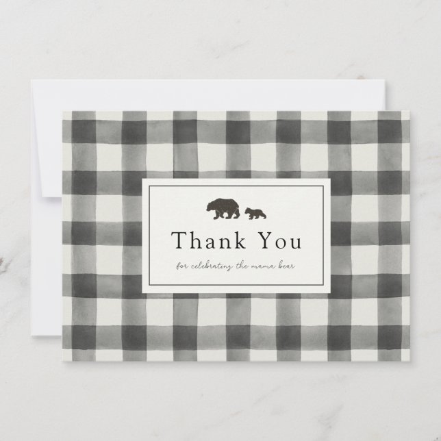 Baby Bear Black and White Plaid Thank You  Card (Front)