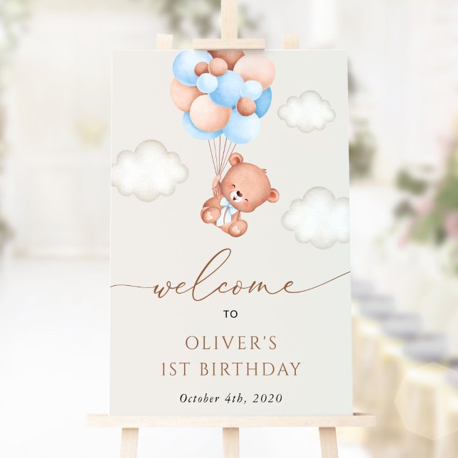 Baby Bear, Blue Balloons, First Birthday Welcome Poster (Creator Uploaded)