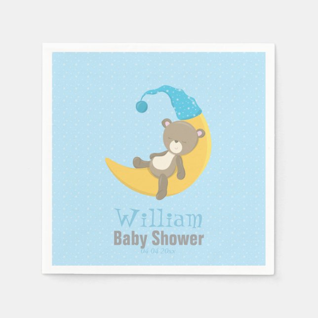 Baby Bear Blue Sleeping On The Moon II Napkin (Front)