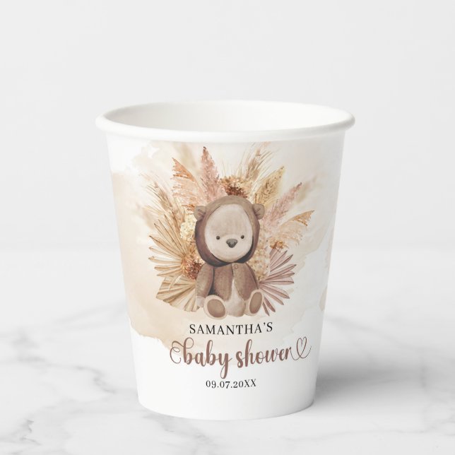 Baby bear brown sweatshirt pampas baby shower paper cups (Front)