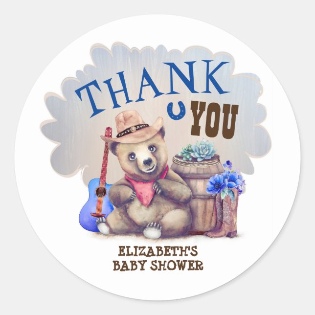 Baby Bear Country Baby Shower Thank You Classic Round Sticker (Front)