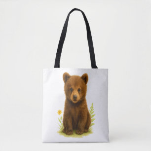 Baby Bear Cub in the Wildflowers Tote Bag