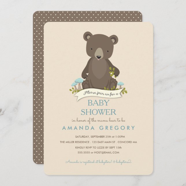 Baby Bear Cub Mama Bear Baby Shower Invitation (Front/Back)