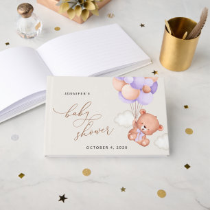 Baby Bear, Cute Bear, Purple Balloons, Baby Shower Guest Book