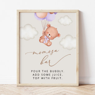 Baby Bear, Cute Bear, Purple Balloons, Momosa Bar Poster